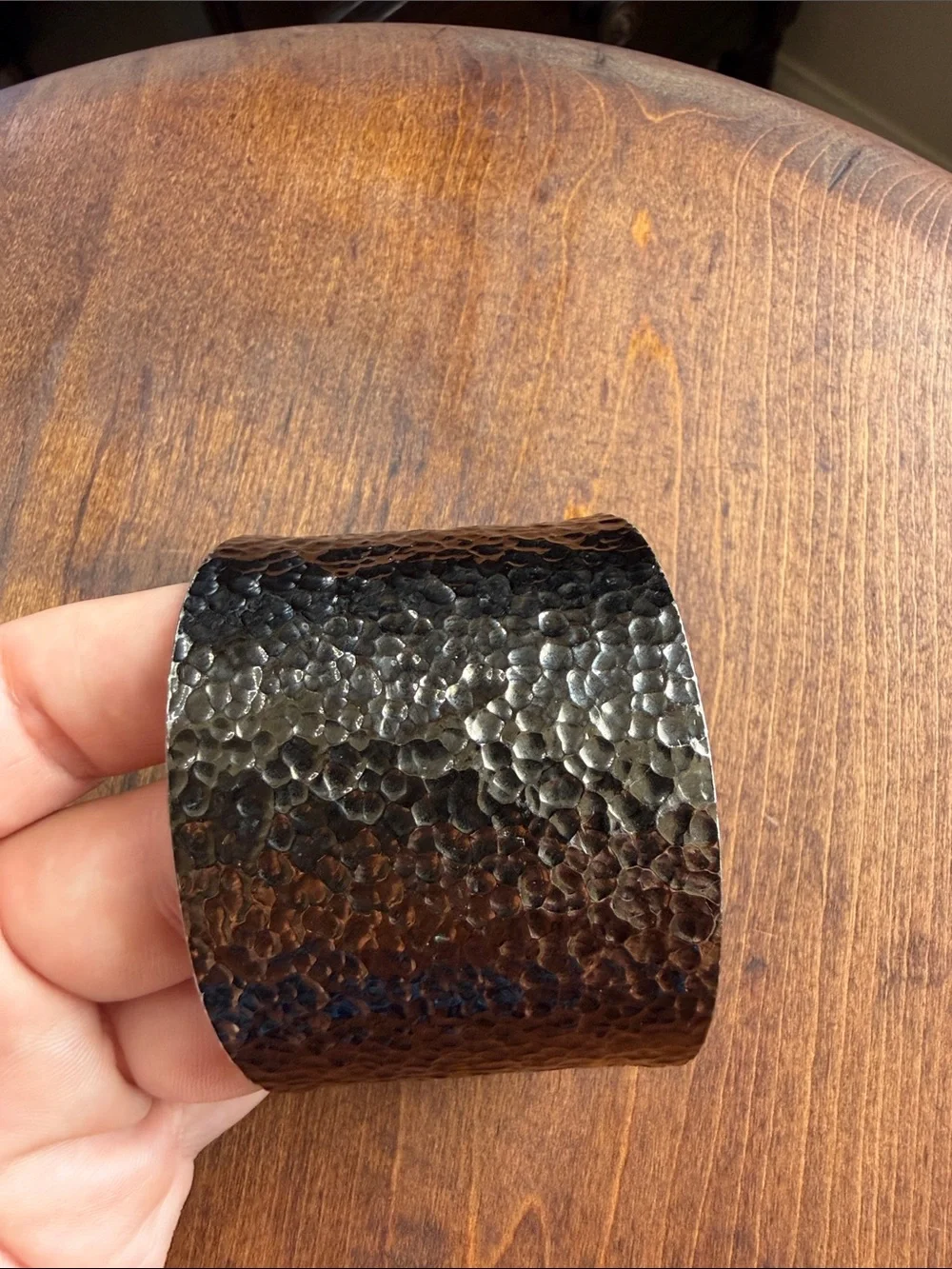 Vintage Hammered Metal Wide Cuff Bracelet - Dark Gunmetal